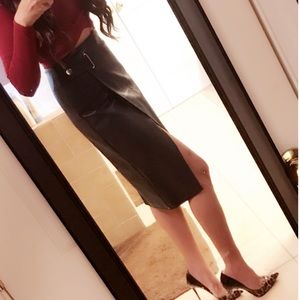 Topshop Midi Length Faux Leather Wrap Skirt